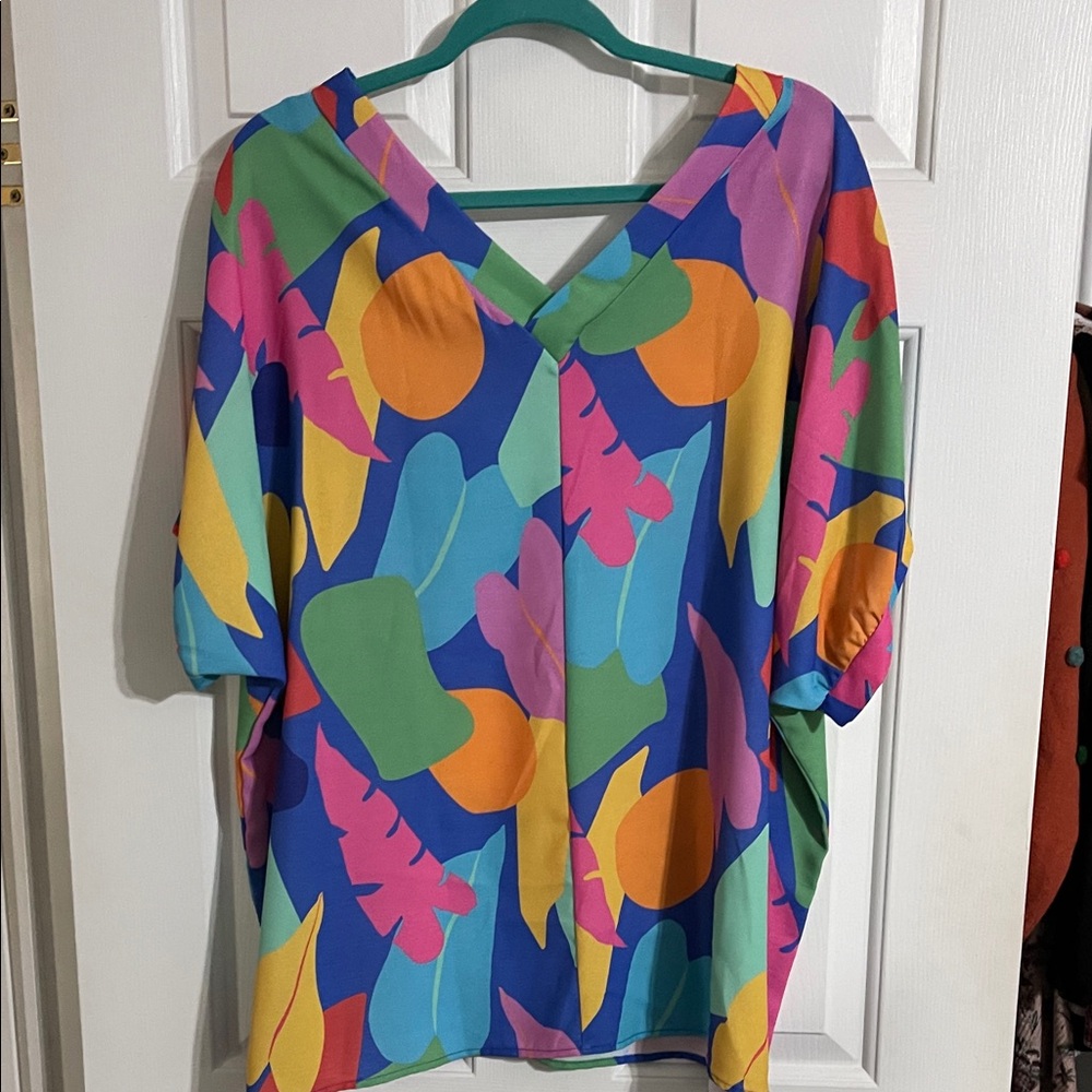 First Love Multicolor V-Neck Leaf Print Blouse - Picture 5 of 5